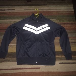 Nike Navy Blue and White Full Zip Stripe Sweater